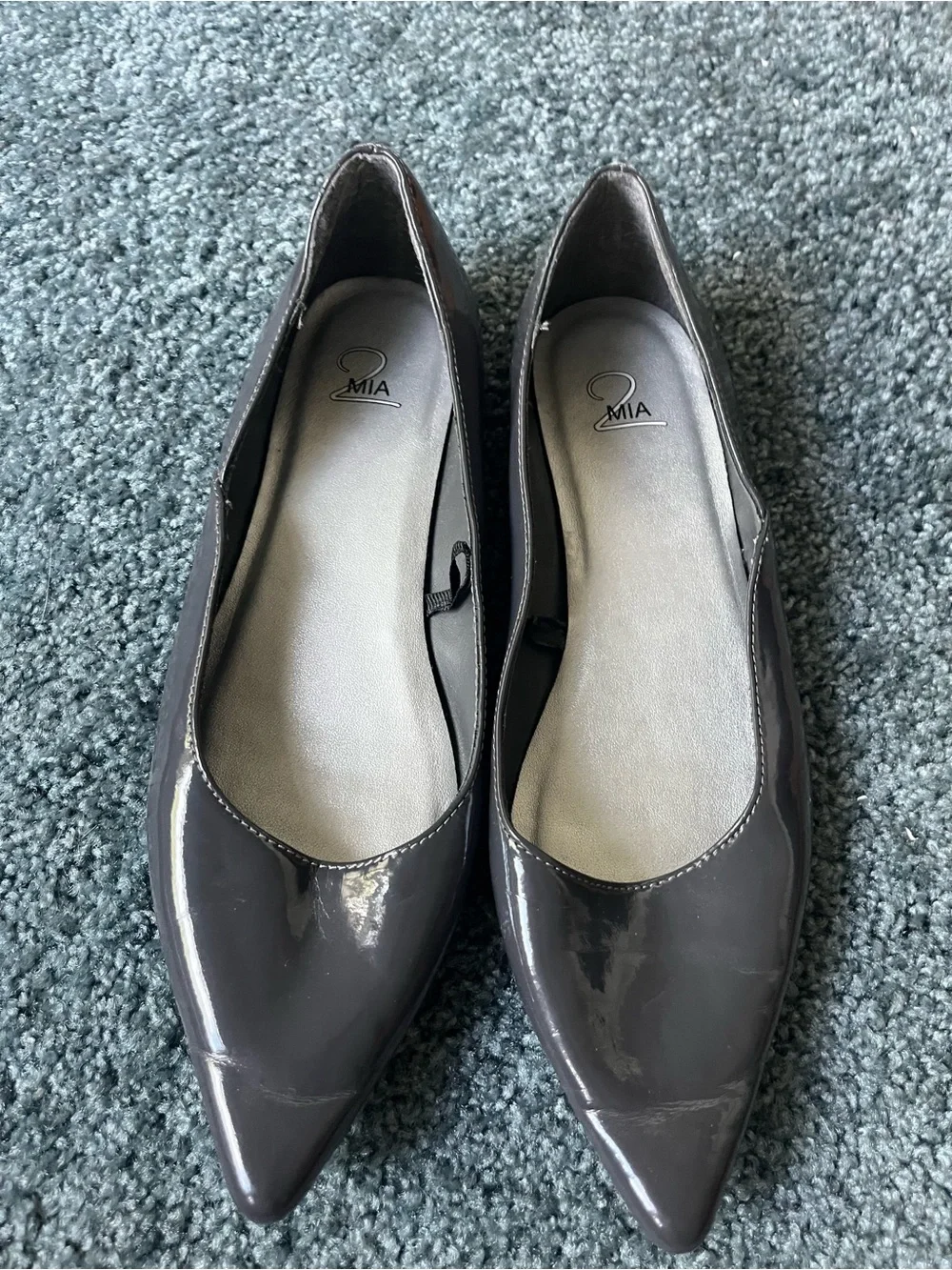 MIA Women's Pointed Patent Flats in Charcoal Gray